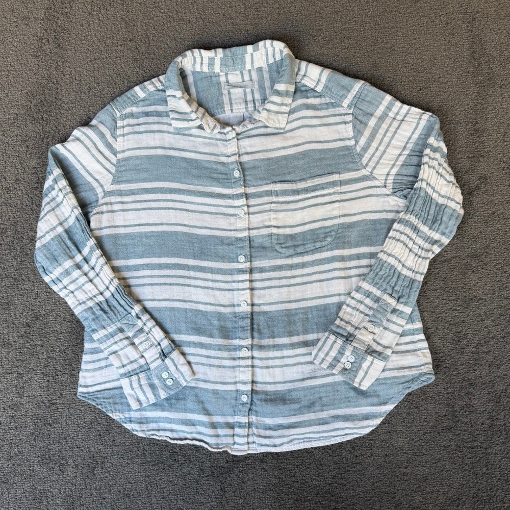 Outerknown Women Organic Cotton Striped Button Down Shirt Blue White Size M